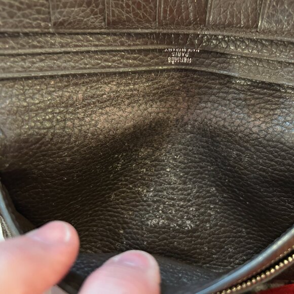 Vintage Hermes Bearn H Wallet Brown Leather H Logo Long Wallet, box dust France - Picture 8 of 12